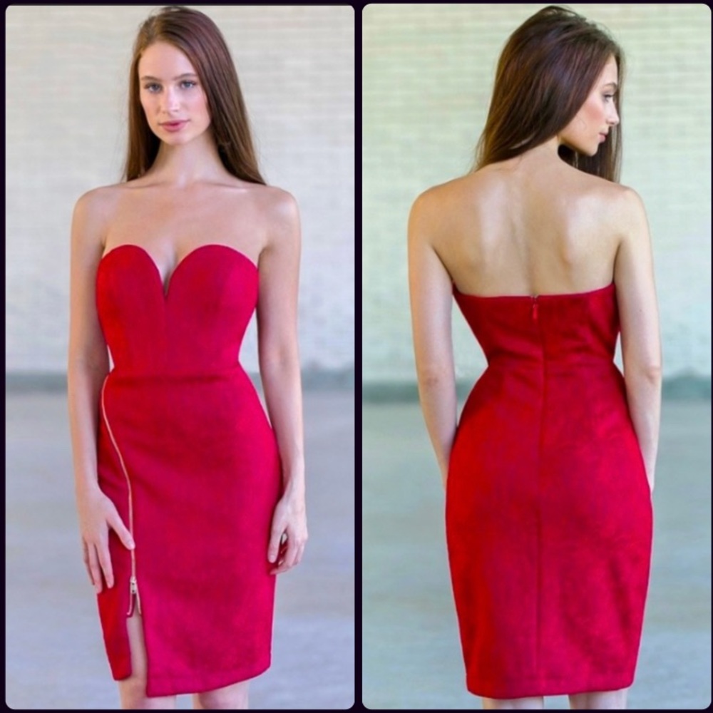 “Wild At Heart” Lace Strapless Dress - Deep Red from Lily Boutique